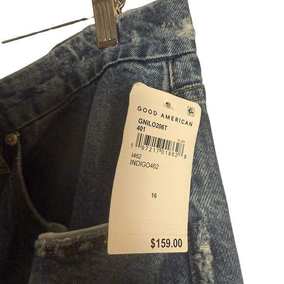 Good American Good 90's Loose Jean Distressed Indigo Size 16 - Picture 5 of 13
